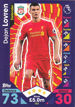 Dejan Lovren Liverpool 2016/17 Topps Match Attax #151